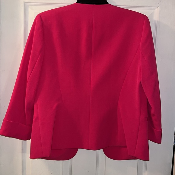 Kasper Hot Pink Stretch Crepe Open Front Roll Sleeve Lined Jacket - Picture 7 of 14